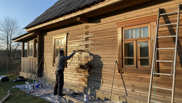 Когда красить новый дом из бревна